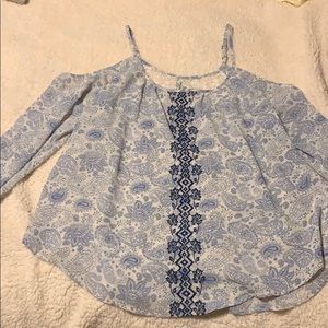 Light blue and white flowy blouse